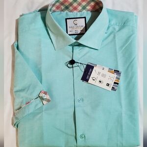 Suslo Couture Aqua Short Sleeve Button Up Shirt. Sz XL Slim Fit.